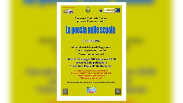 Monterosi celebra la poesia con gli studenti: il 29 maggio la seconda edizione dell’evento “La poesia nelle scuole”