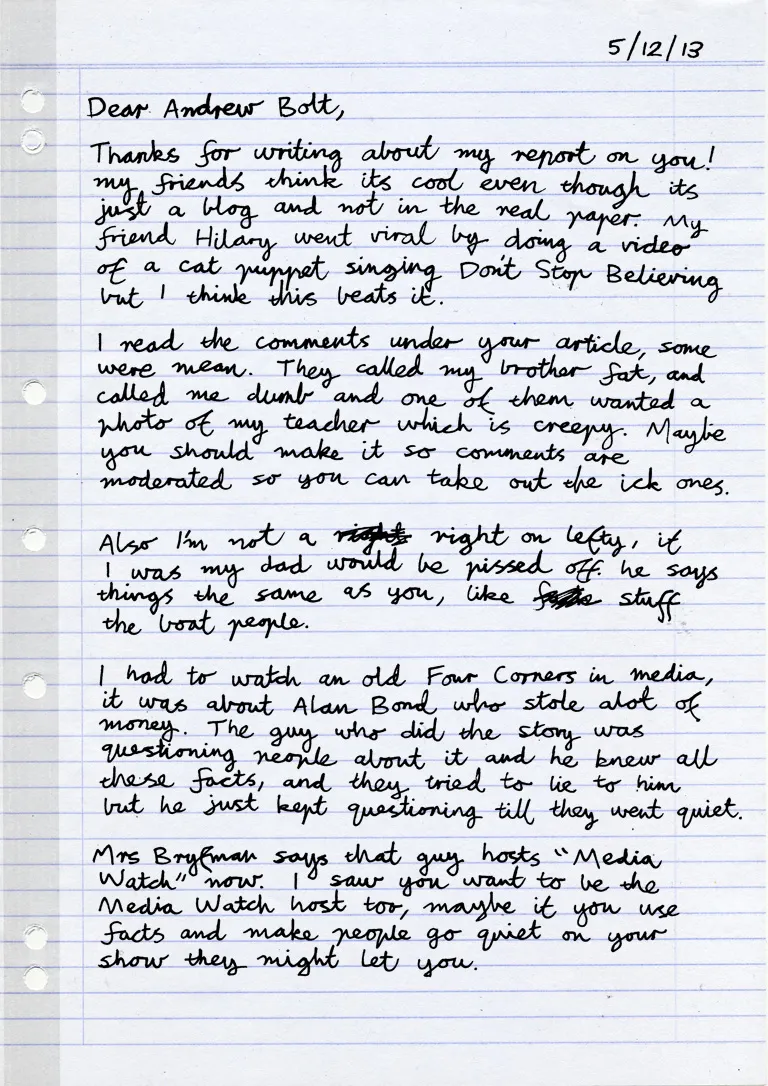 Dear Andrew Bolt...