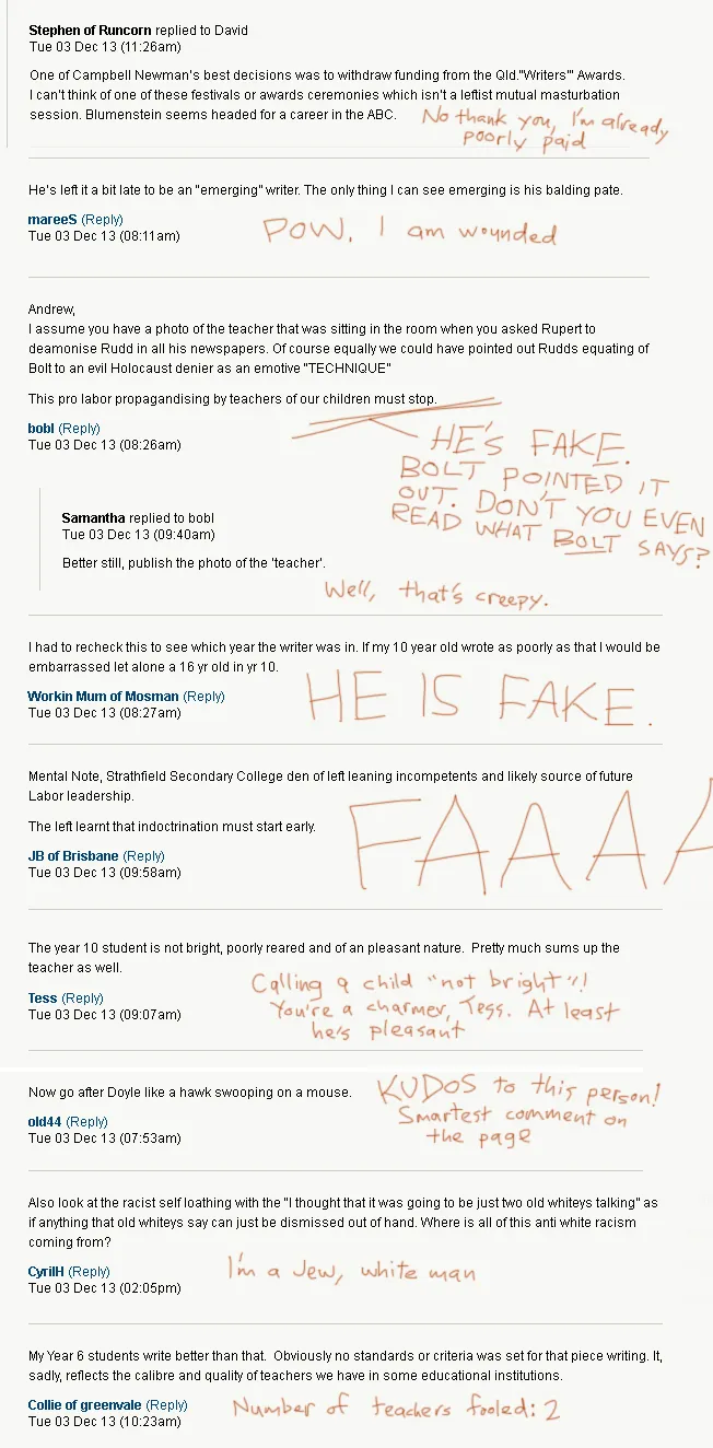 Best actual comments from real humans on my Bolt piece and on winning an award for it