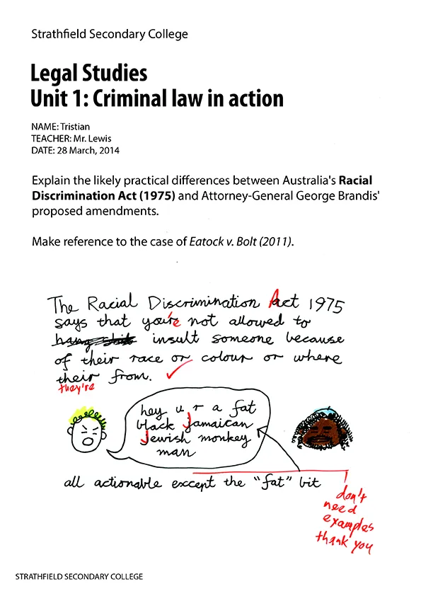 Tristian and the Racial Discrimination Act, pg 1