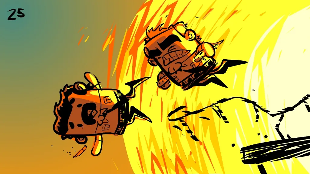 '80s flashback: Sarge & Sandhurst escape an explosion. Sarge saves his axolotls.
