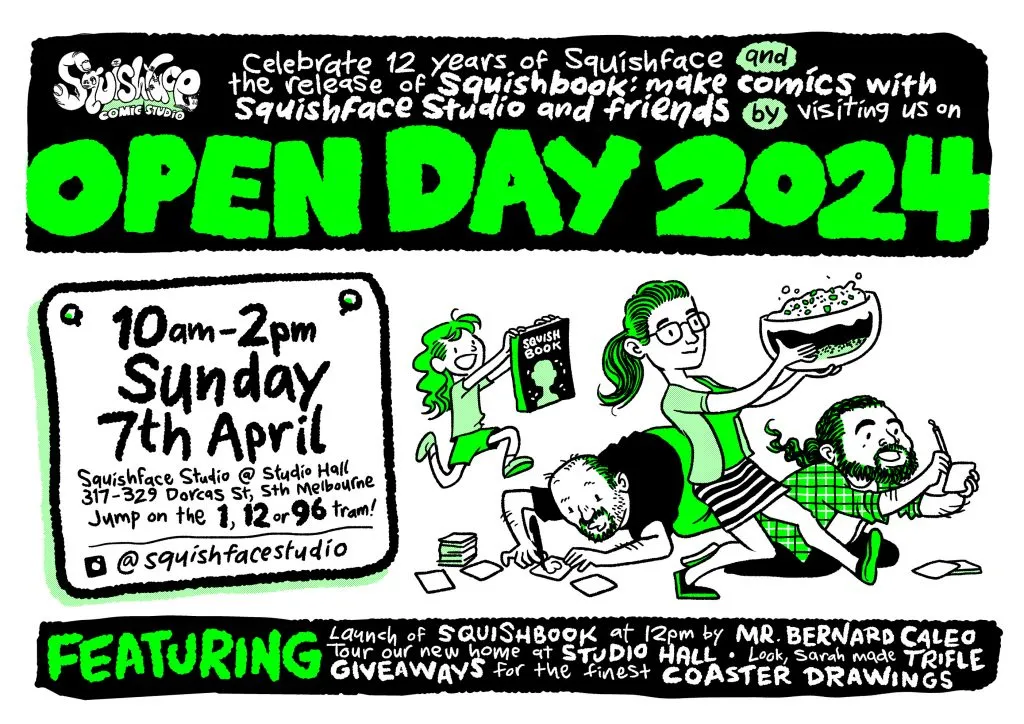 A poster for Squishface Studio's 12th birthday event.
