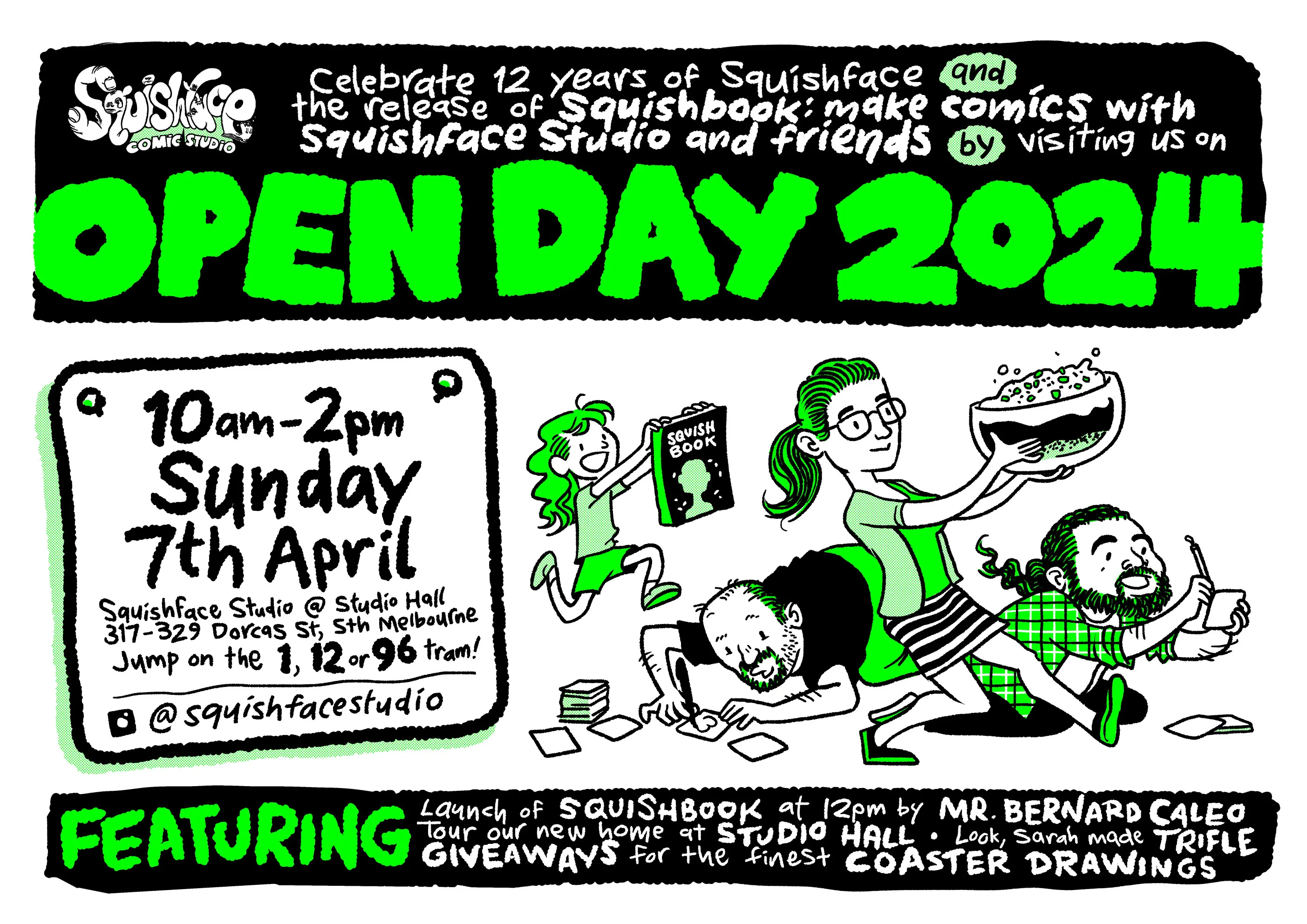 A poster for Squishface Studio's 12th birthday event.