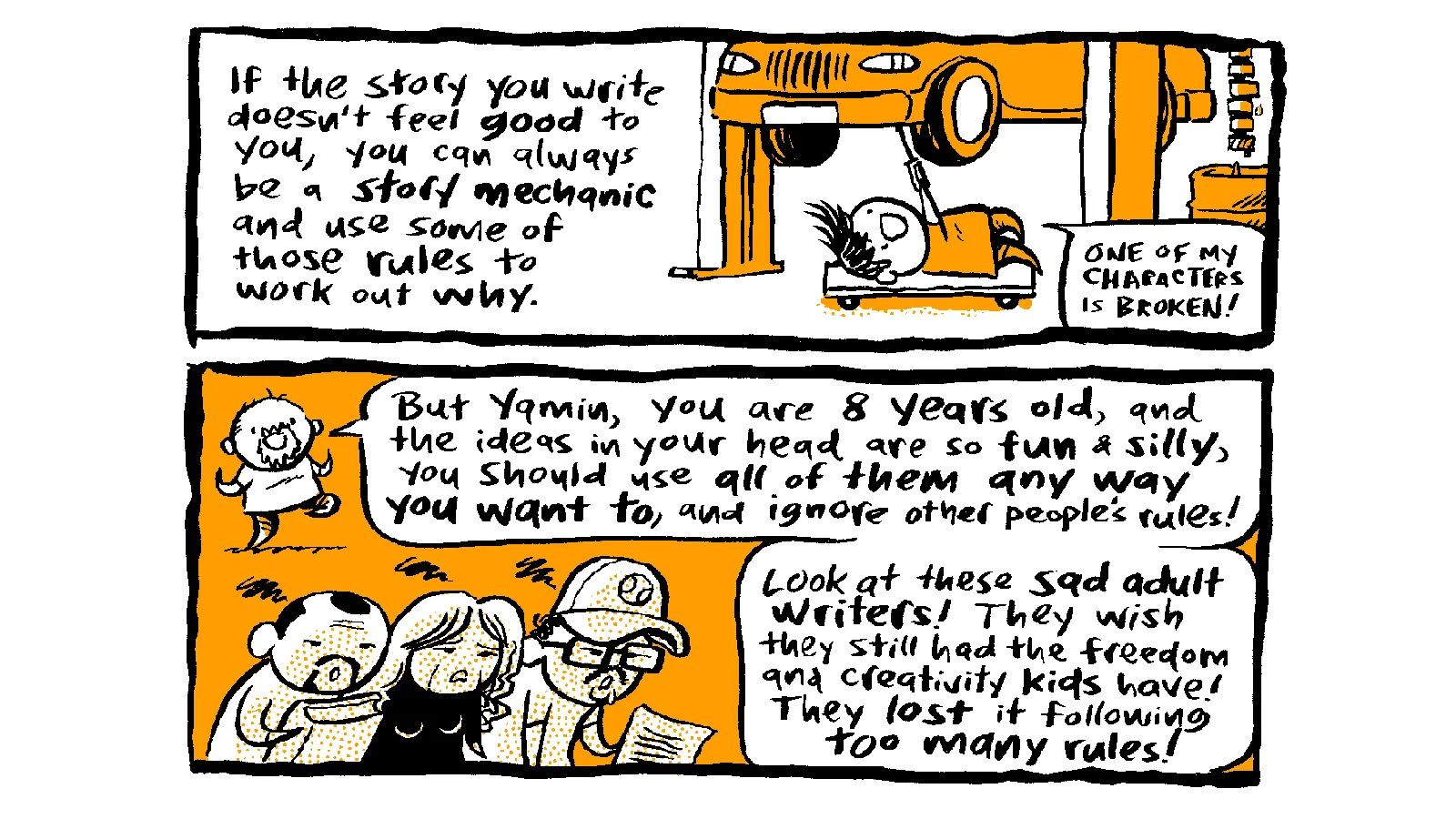 David talks about why 8 year olds should not feel bound by storytelling "rules".
