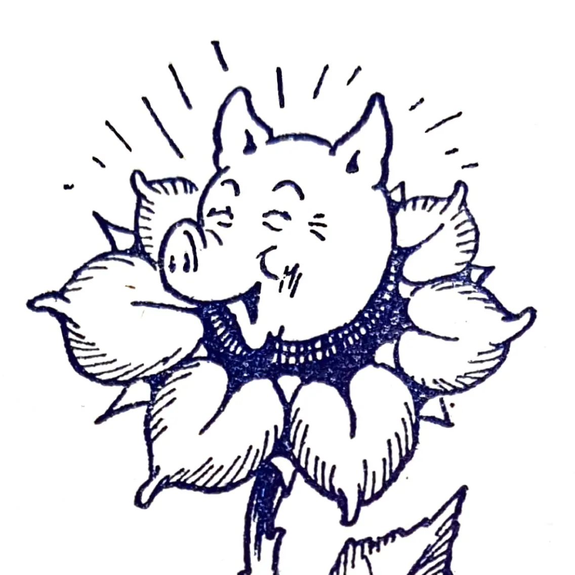 An illustration from a 1939 children's annual of a piggy popping out of a flower
