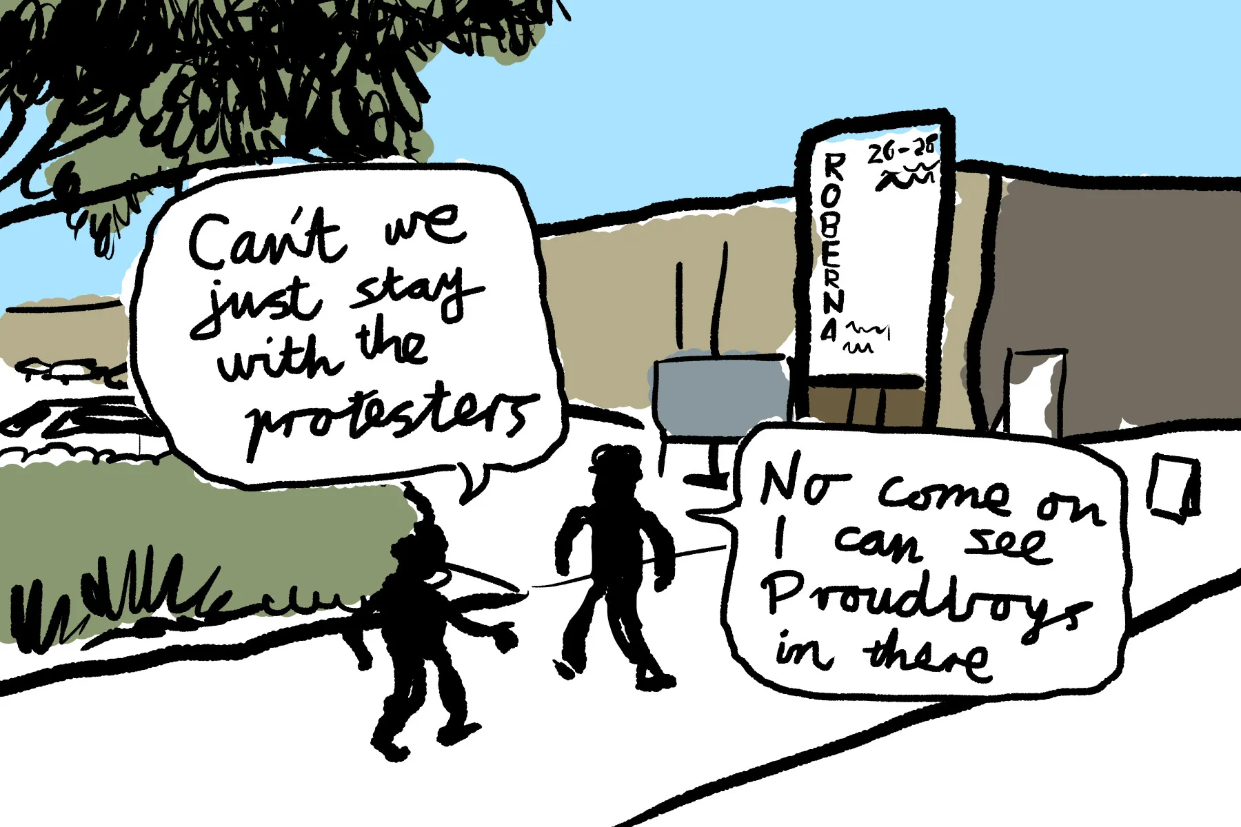 Drawing of Tristian and Brayden going into Roberna Business Park in Moorabbin