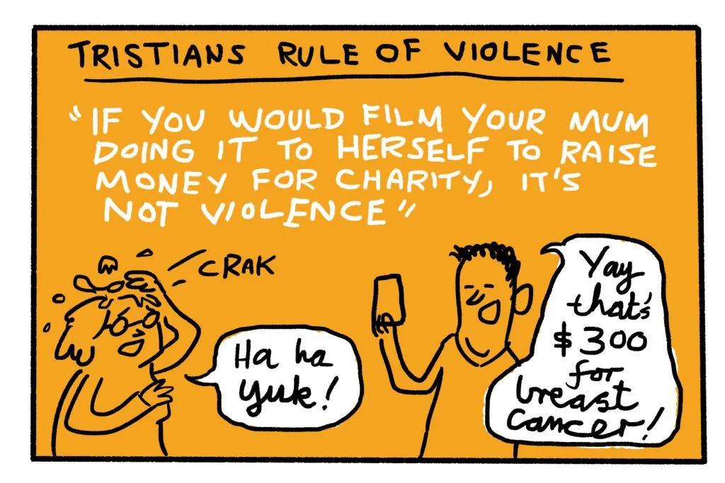 Comic panel by Tristian: "Tristians Rule Of Violence"