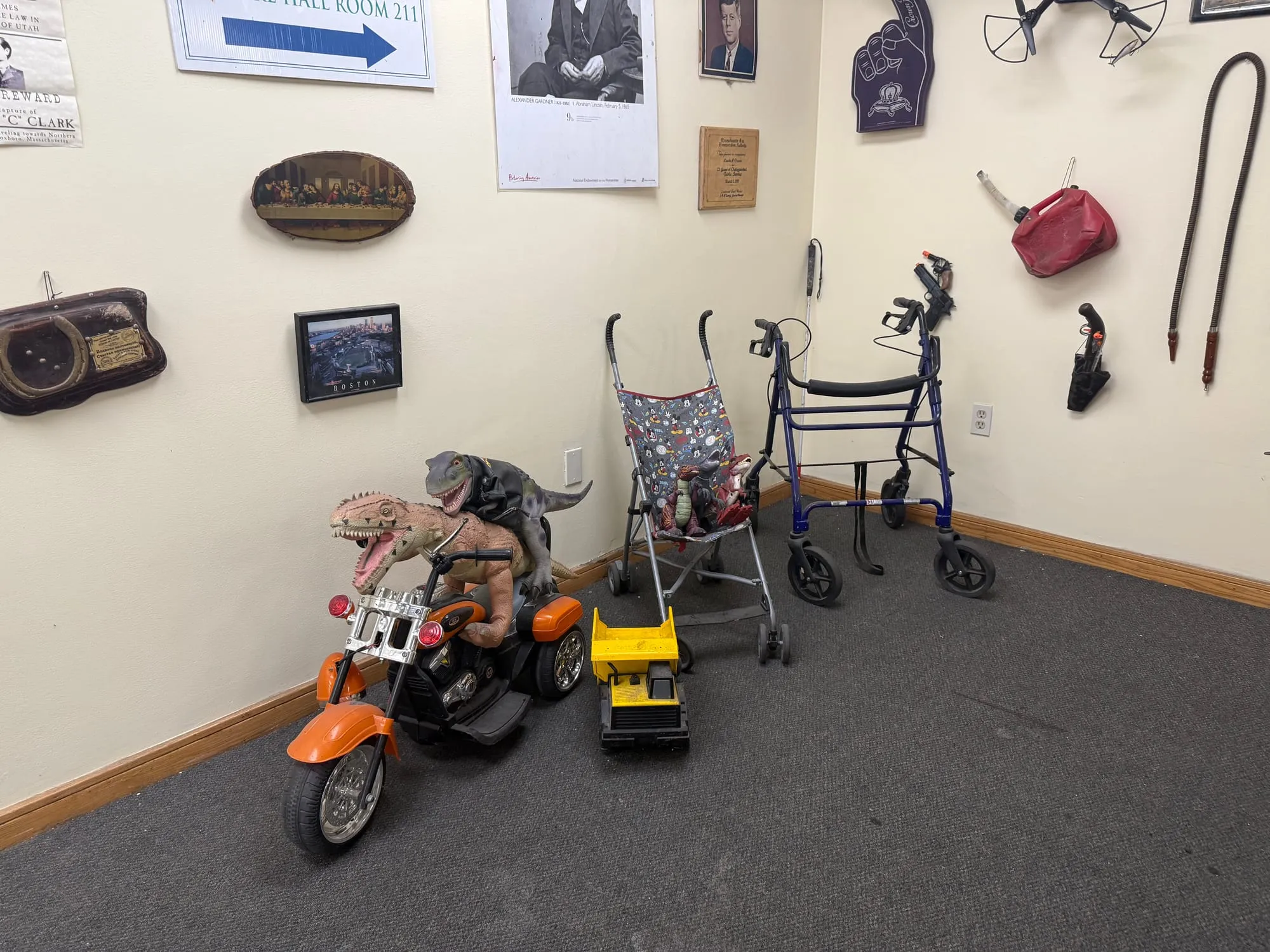 Examples of wish-cycling at the Avon materials recovery facility. Toys, carriages, and wheelchairs should be donated.