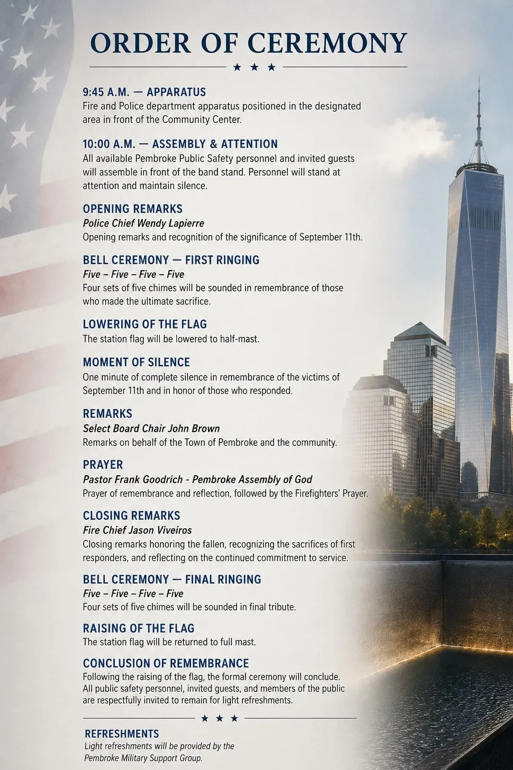 Program for the September 11 Ceremony