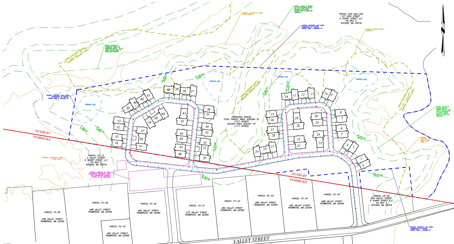 Copy of the overall site plan from the application. Abutter names removed.