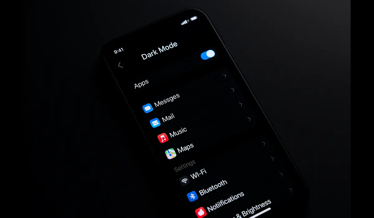 smartphone showing dark mode interface