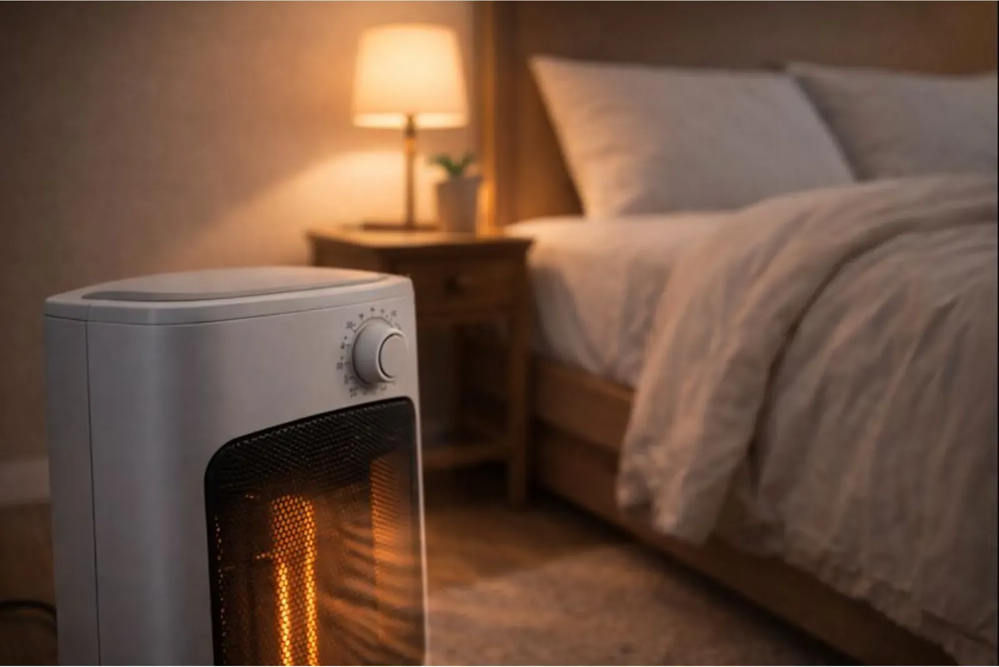 Ceramic heater with thermostat control used in a small bedroom