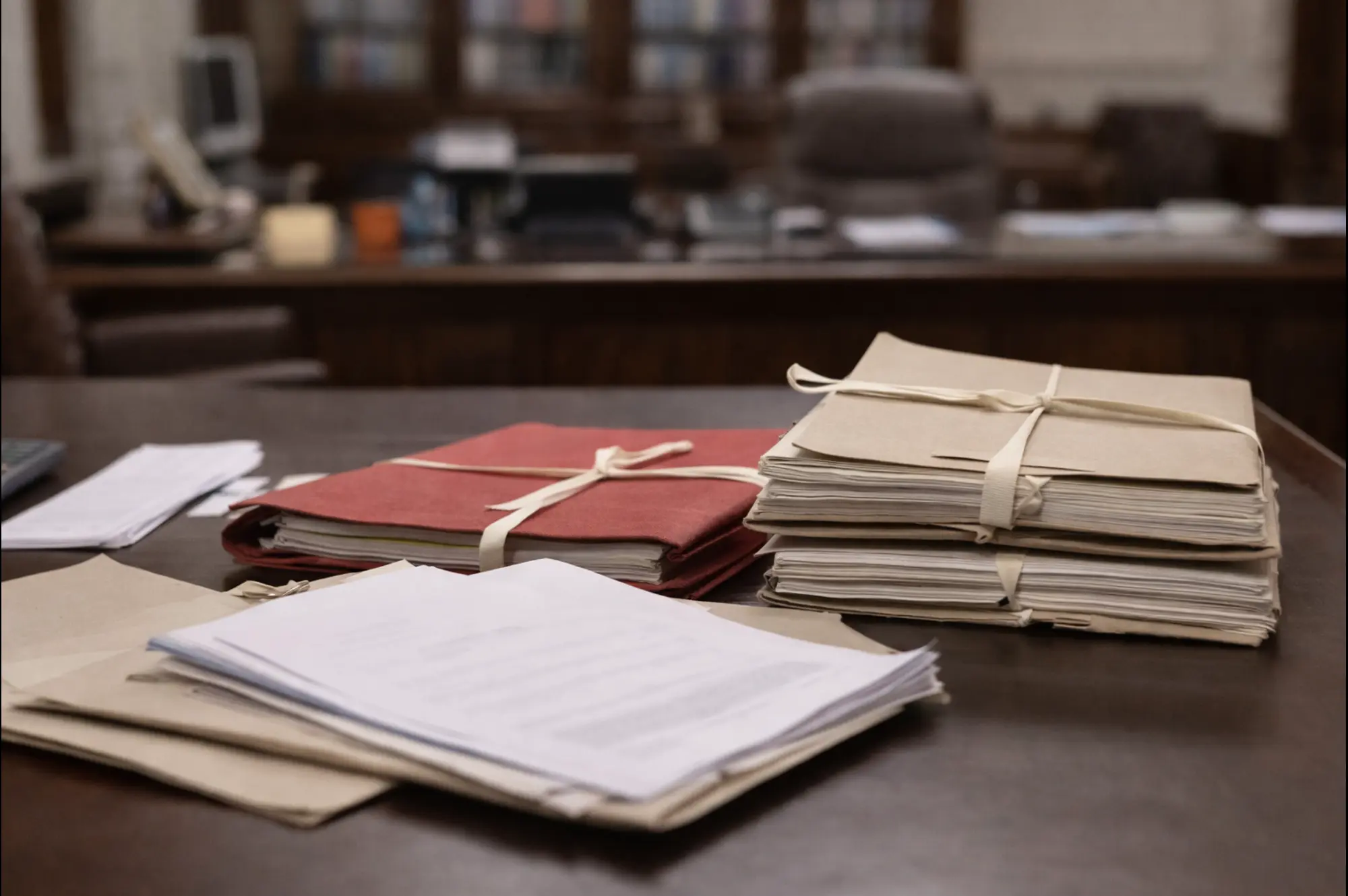 Government budget documents arranged on a desk during policy preparation.