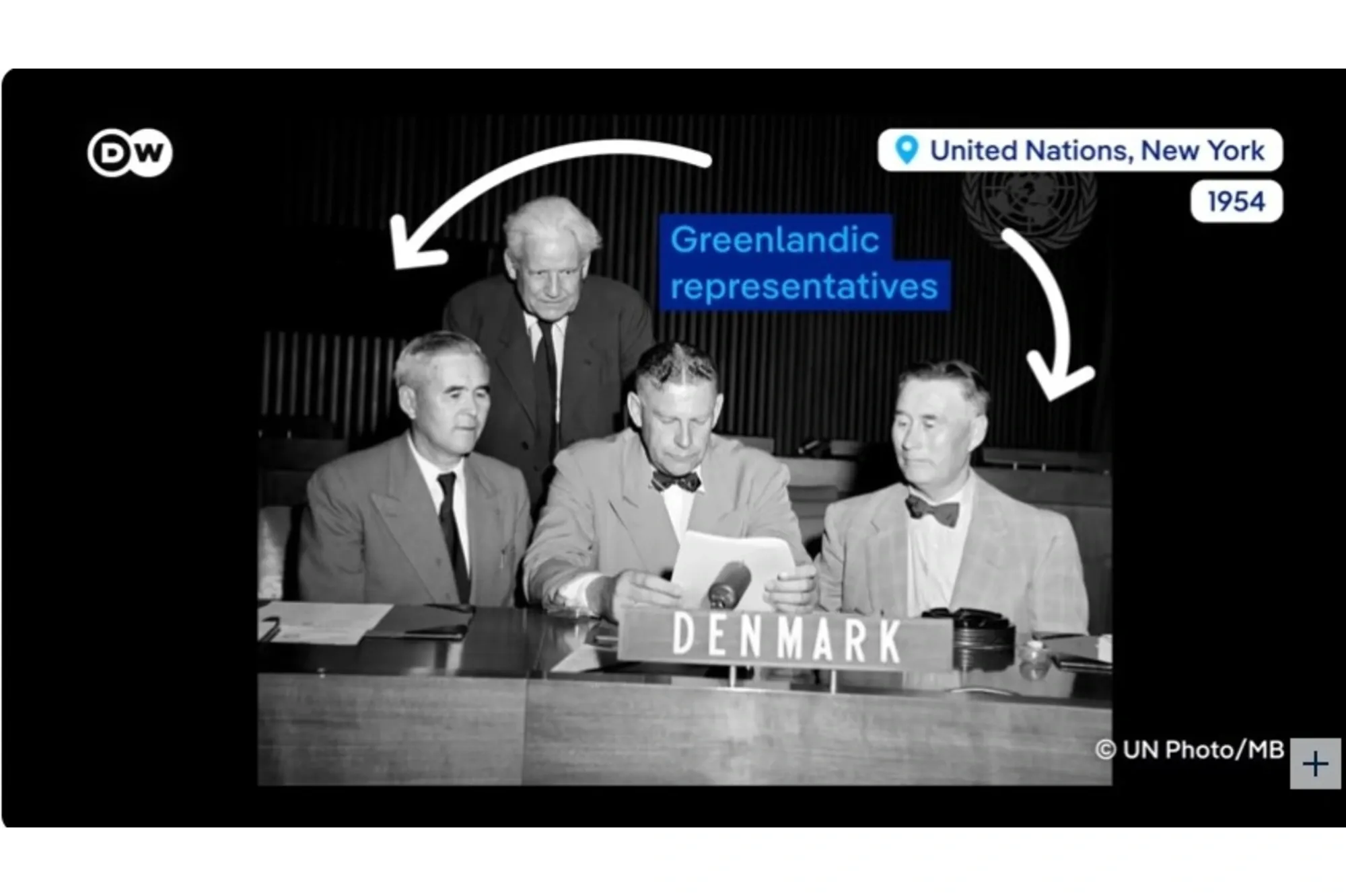 Greenlandic representatives seated with Danish officials at the United Nations in New York in 1954.