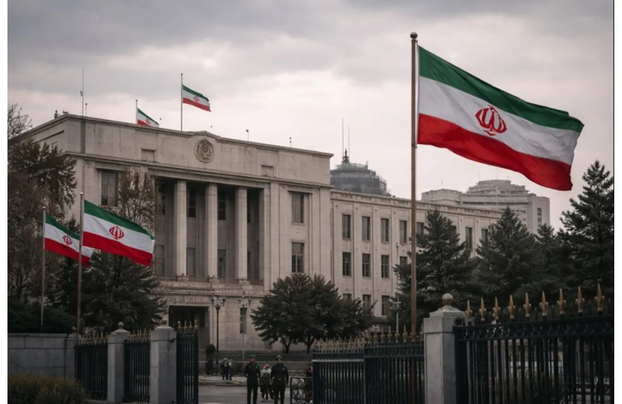Government buildings in Tehran as Iran responds to regional military developments.