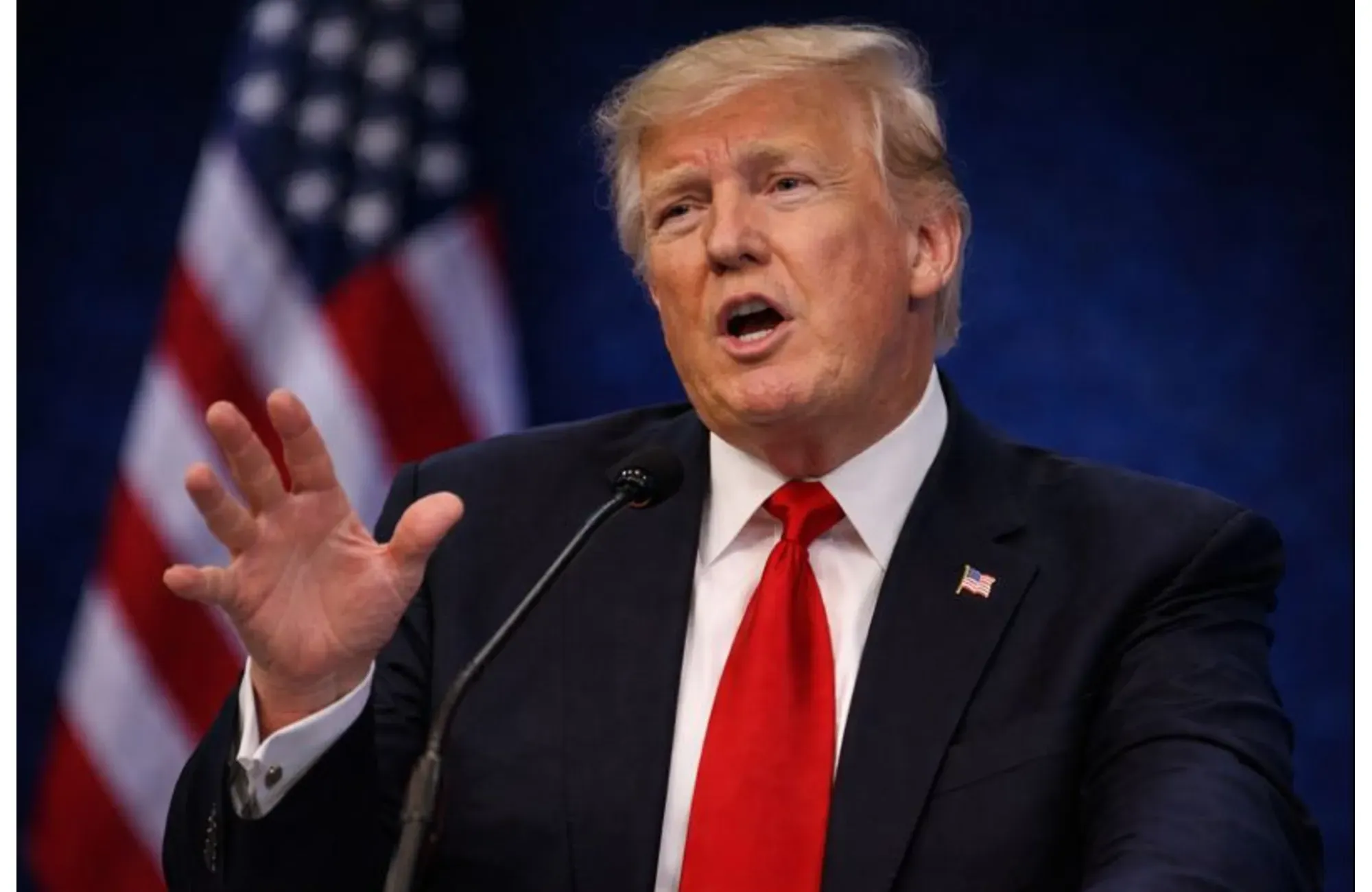 President Trump speaking passionately about domestic and foreign policy during his Davos address.