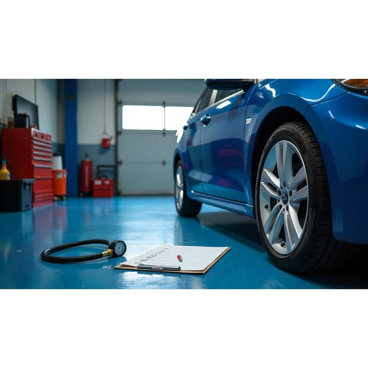 Mechanic using The Ultimate Car Maintenance Checklist with a monthly car maintenance checklist guide in a garage.