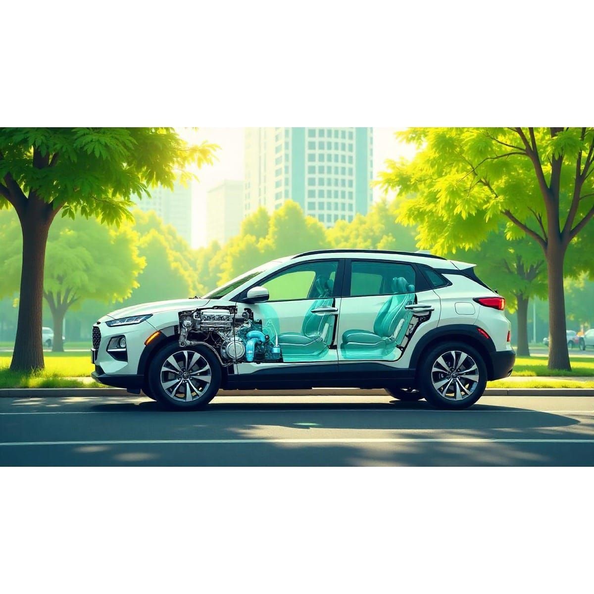 Hybrid car with diagram showing how hybrid cars work step by step and maintenance tips for hybrid car owners