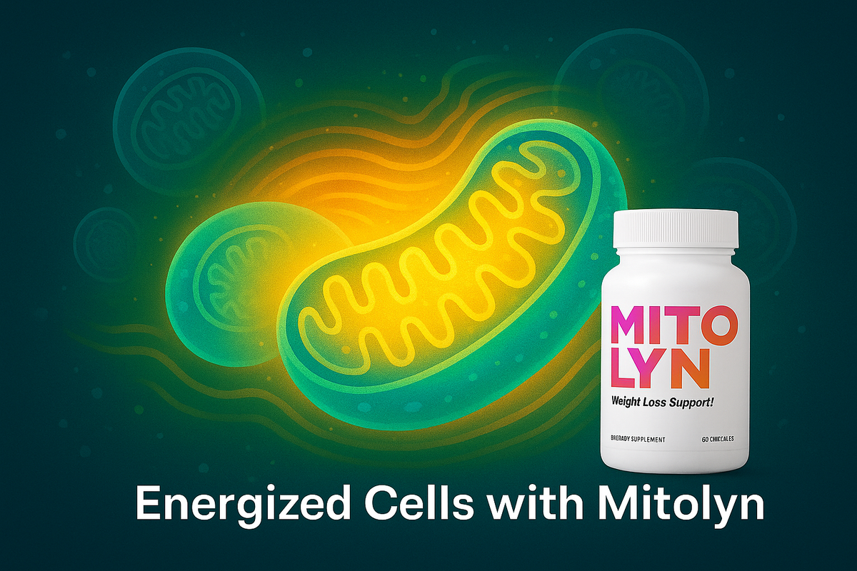 Does Mitolyn really work – Mitolyn supplement bottle with glowing mitochondria showing energy and metabolism support