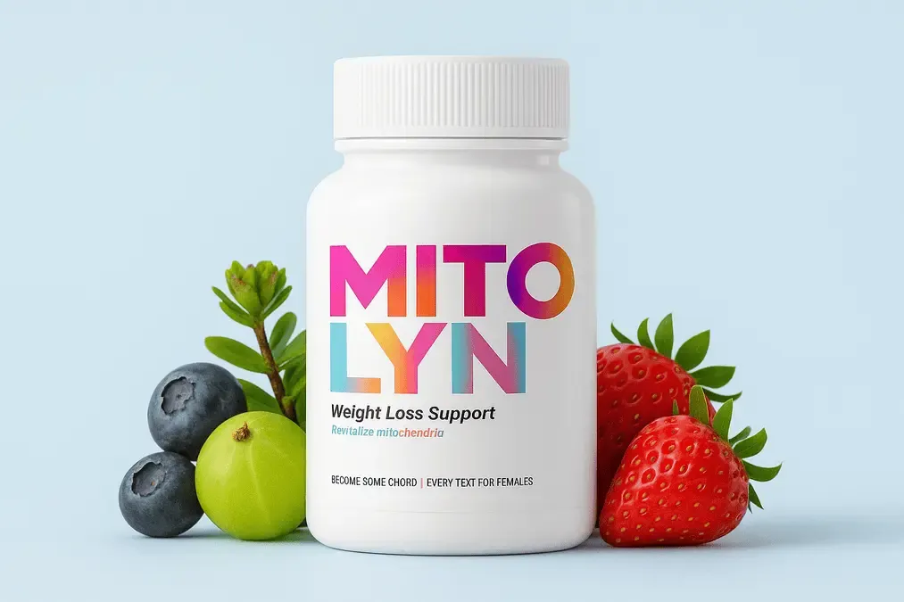 Mitolyn supplement bottle with ingredients for mitochondrial health and weight loss.
