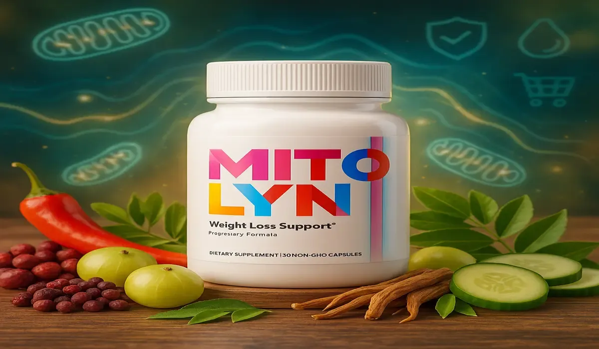 Mitolyn supplement bottle with chili, amla, schisandra berries, rhodiola roots