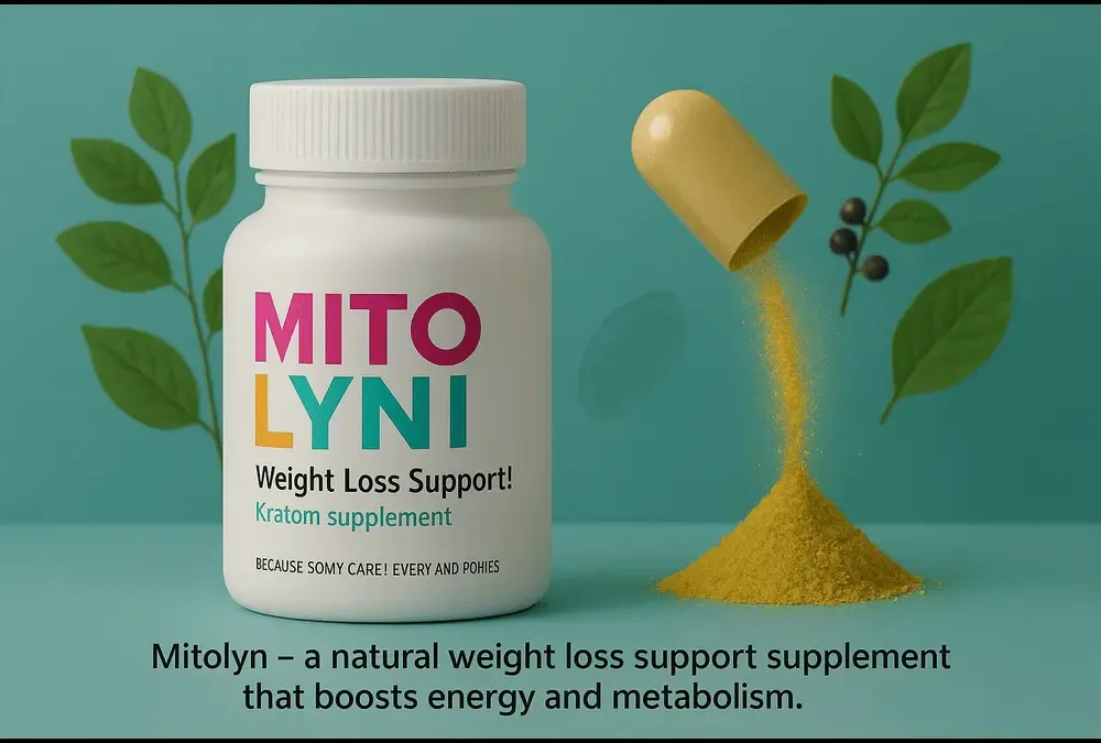 Mitolyn supplement bottle with glowing mitochondria illustration in the background, highlighting energy and metabolism boosti