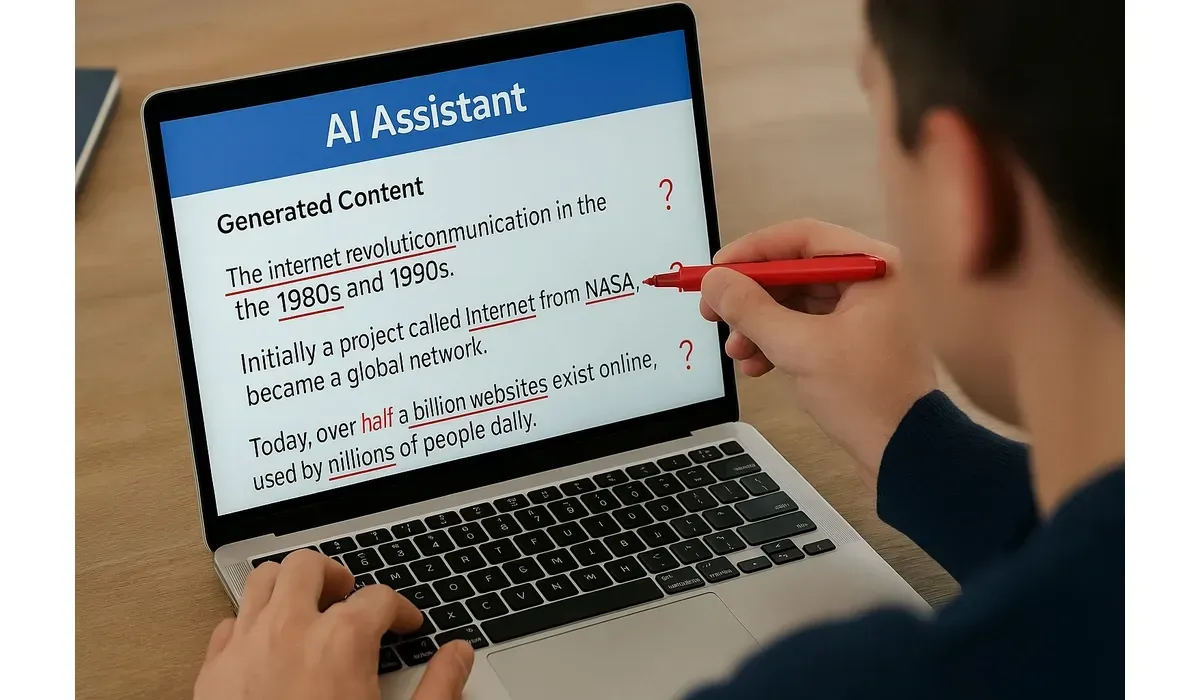 Professional editing AI writing tool draft on laptop