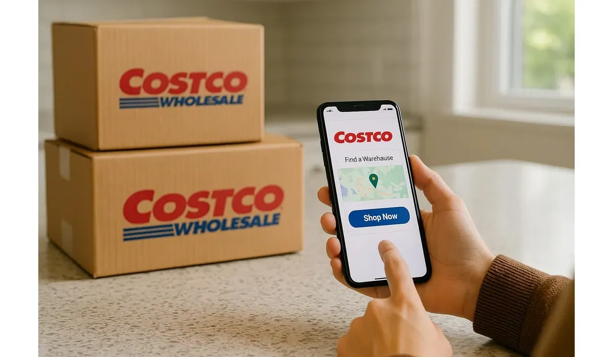 Person ordering Costco near me online shopping on smartphone at home.