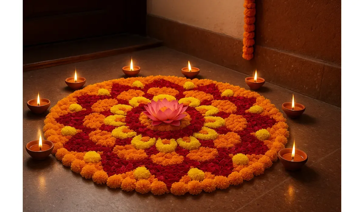 diwali rangoli with flowers traditional modern ideas