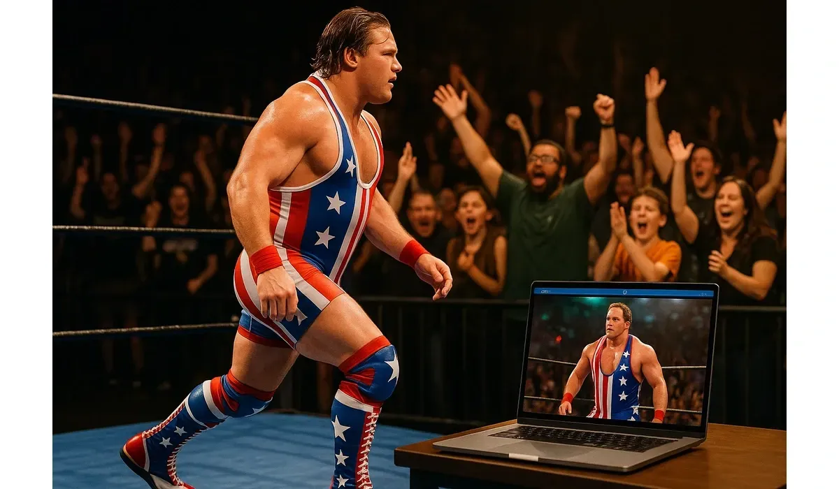 El Grande Americano wrestler making a dramatic entrance.