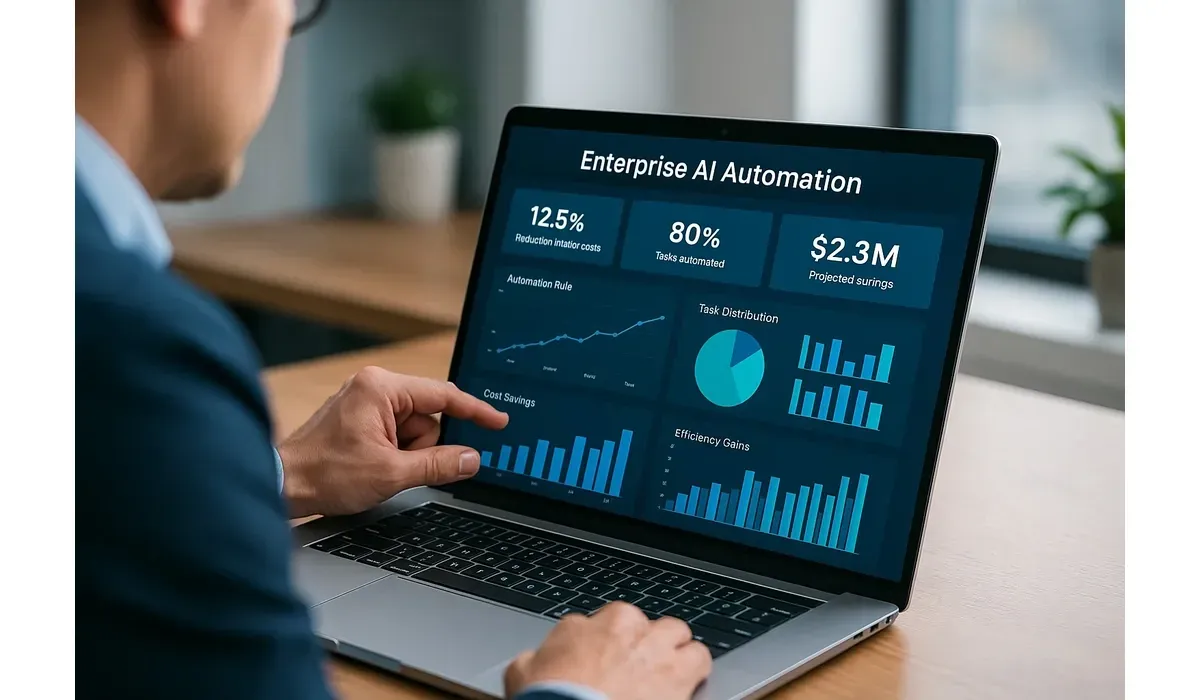 Professional reviewing enterprise AI tool dashboard