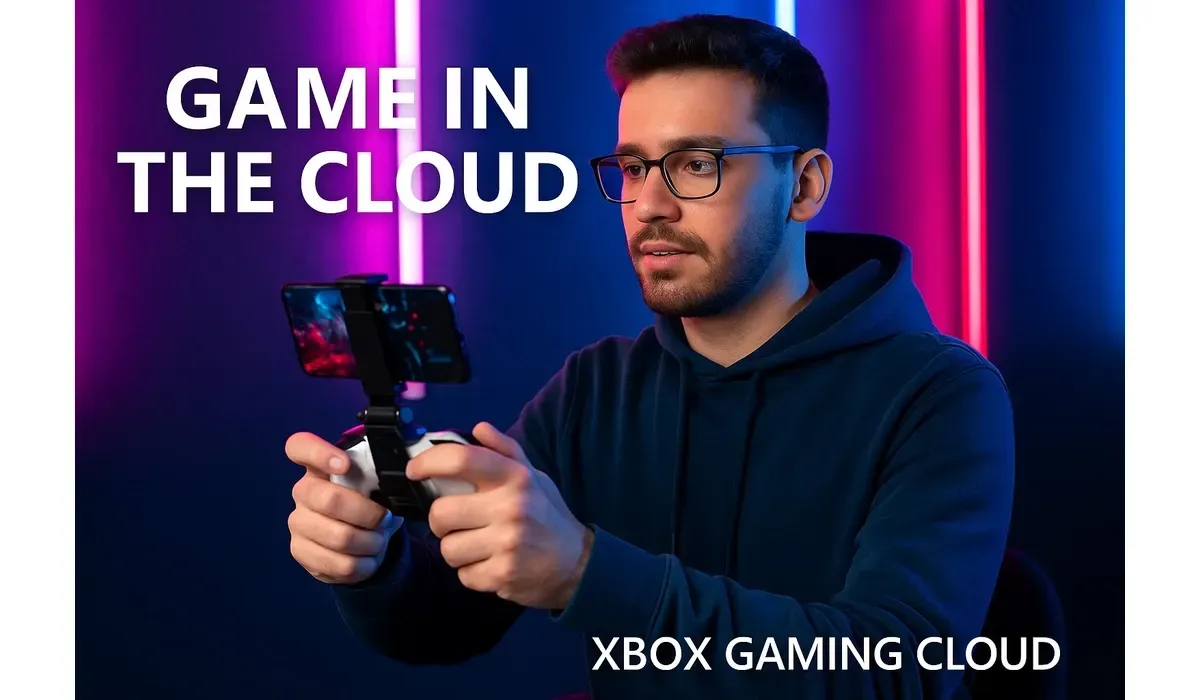 Gamer streaming Xbox Gaming Cloud on smartphone with controller