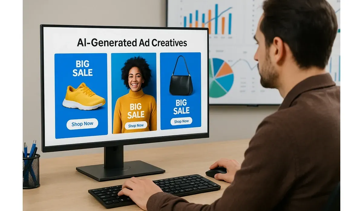Marketer using AI tools that generate ads creatives.