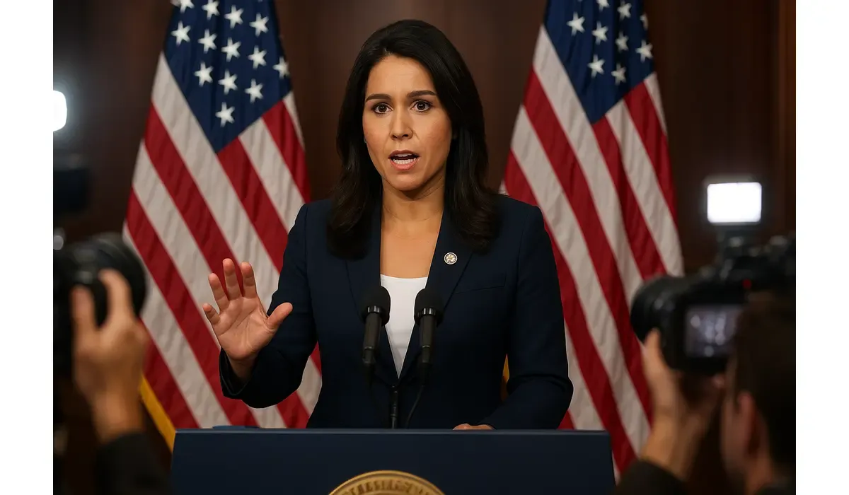 tulsi gabbard speaks out at washington press podium