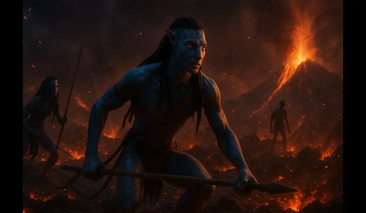 Avatar Fire and Ash VFX showcasing volcanic simulation.
