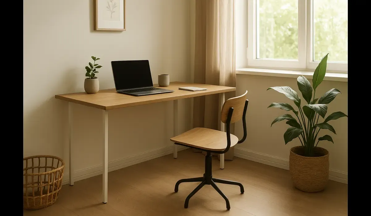 Simple home office setup under $100 with desk and chair.