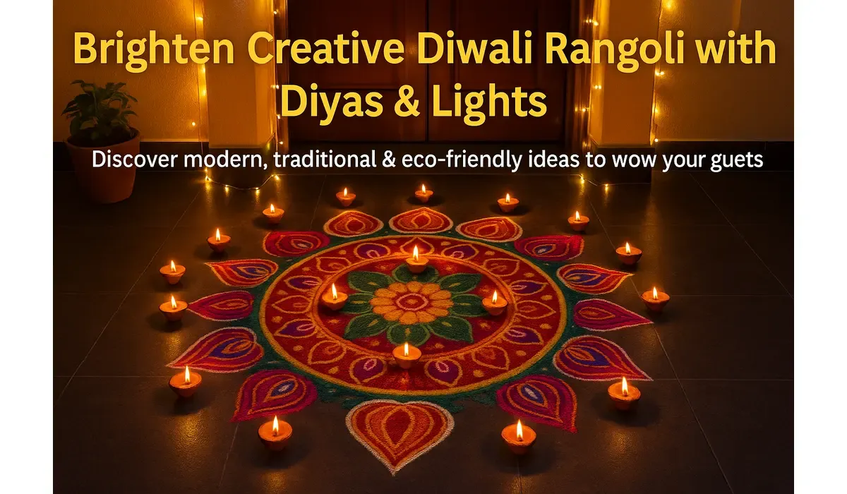 Creative Diwali rangoli designs with diyas and lights 2025.