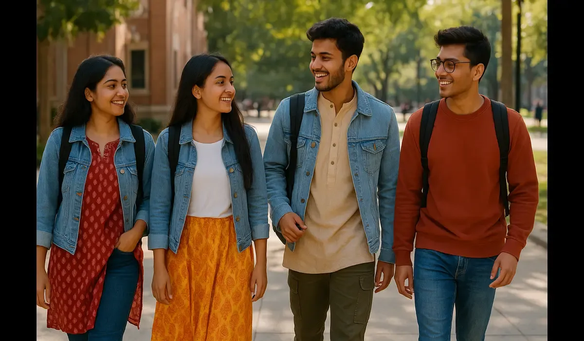 Indian college fashion meets USA street style on campus.