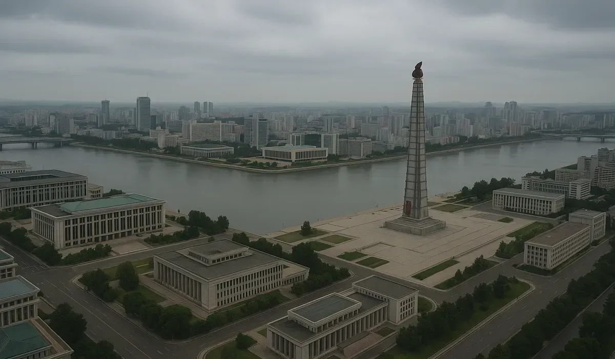 Pyongyang city skyline representing can tourists travel to North Korea.