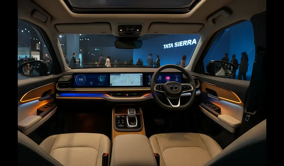 Tata Sierra triple screen cabin interior India