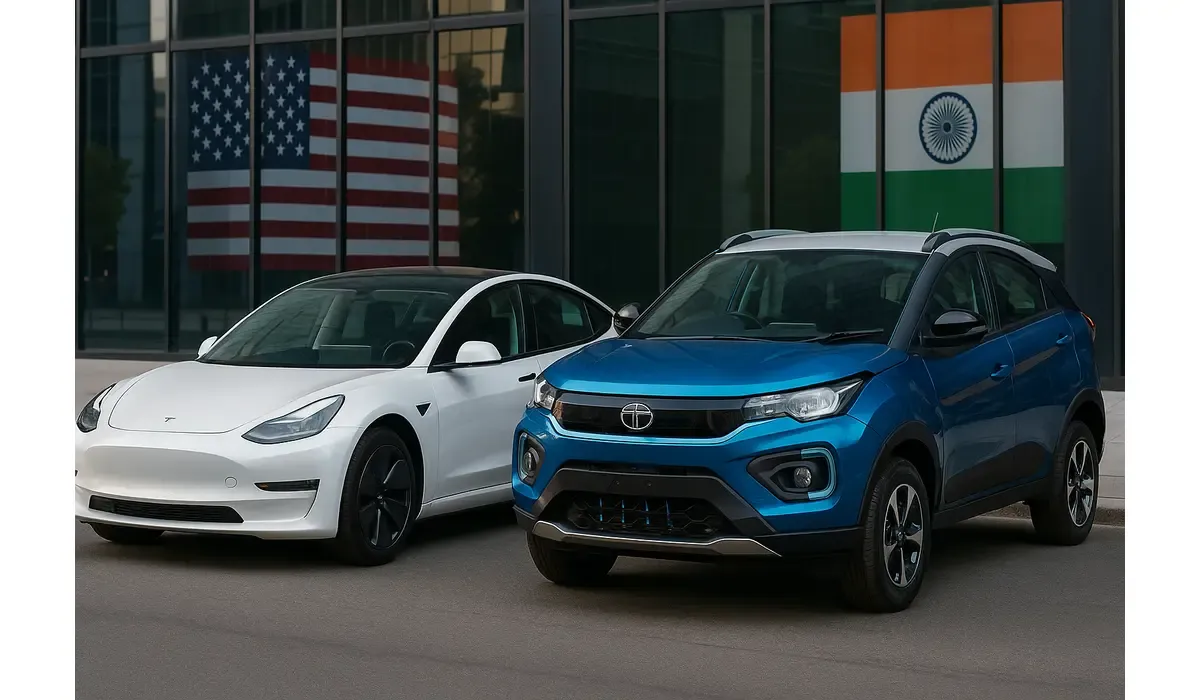 Tesla vs Tata EVs comparison between American and Indian electric cars.