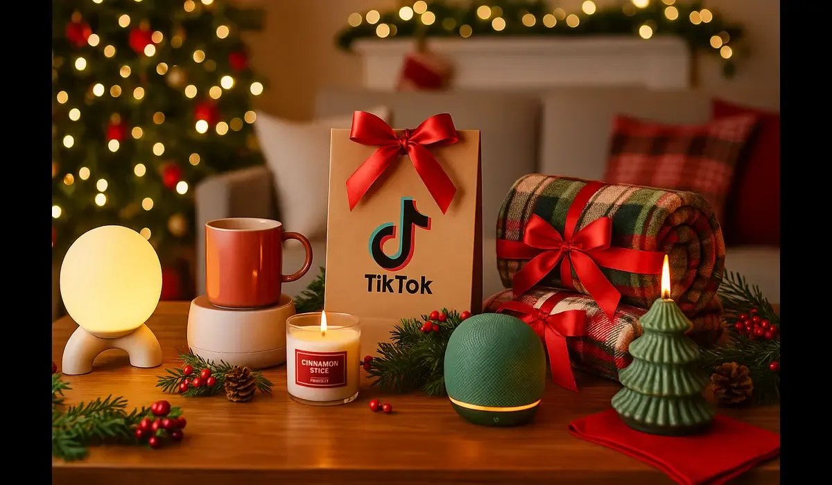 Christmas gift ideas in USA under $50 that look expensive with trending TikTok gifts on a festive table.