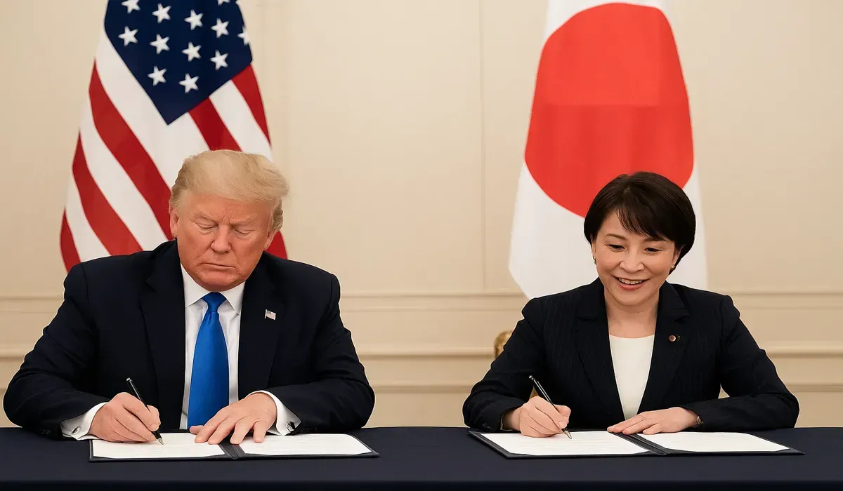 Trump Takaichi rare earth minerals agreement signing in Tokyo.