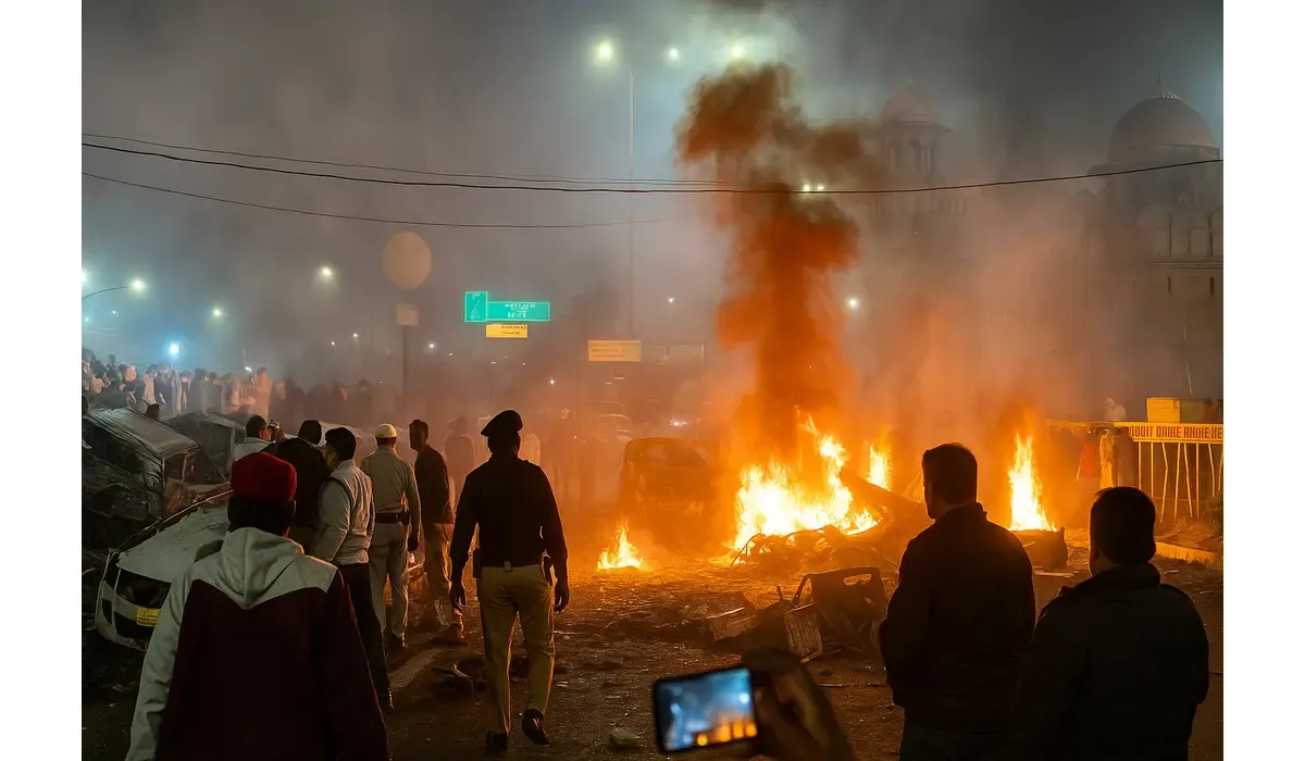 Delhi Red Fort blast live updates scene with police and fire at night