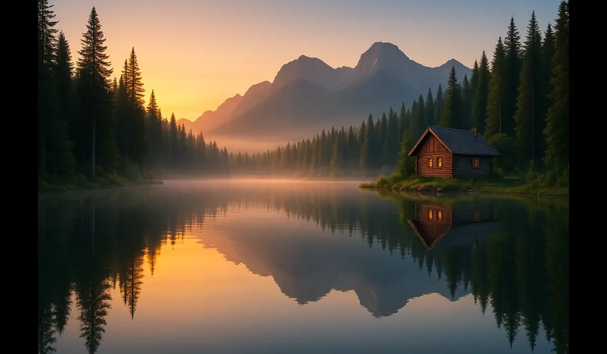 world’s most peaceful places 2026 mountain lake sunrise cabin reflection