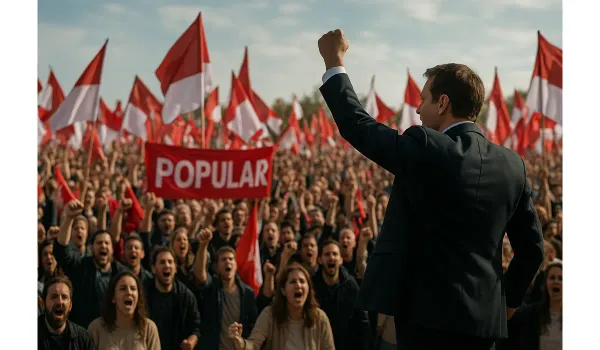 Populism in Politics rally with leader and crowd