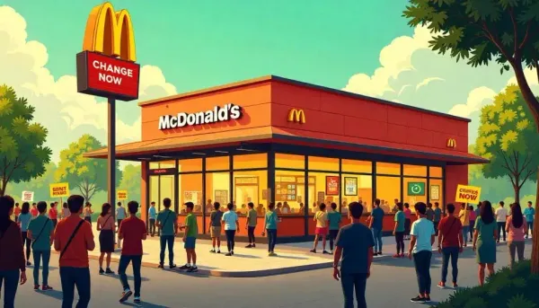 McDonald’s boycott protest with eco-friendly signs