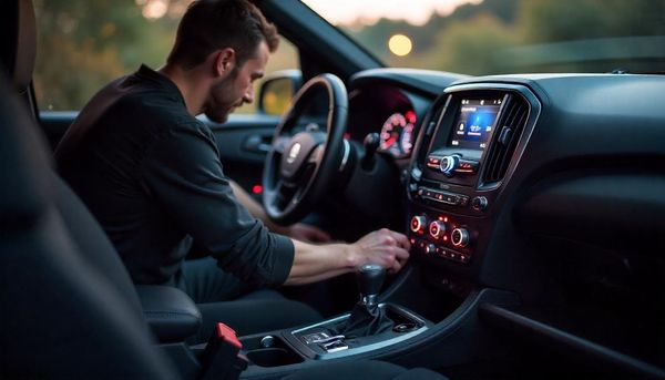 Car interior with upgraded sound system, showing beginner installing speaker for affordable audio quality.
