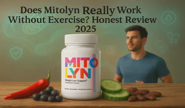 Mitolyn supplement bottle with natural fat-burning ingredients and exercising man.