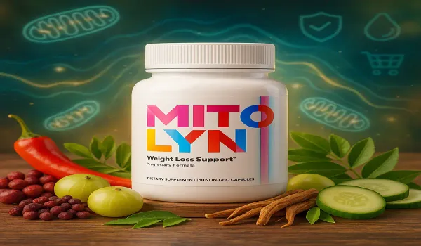 Mitolyn supplement bottle with chili, amla, schisandra berries, rhodiola roots
